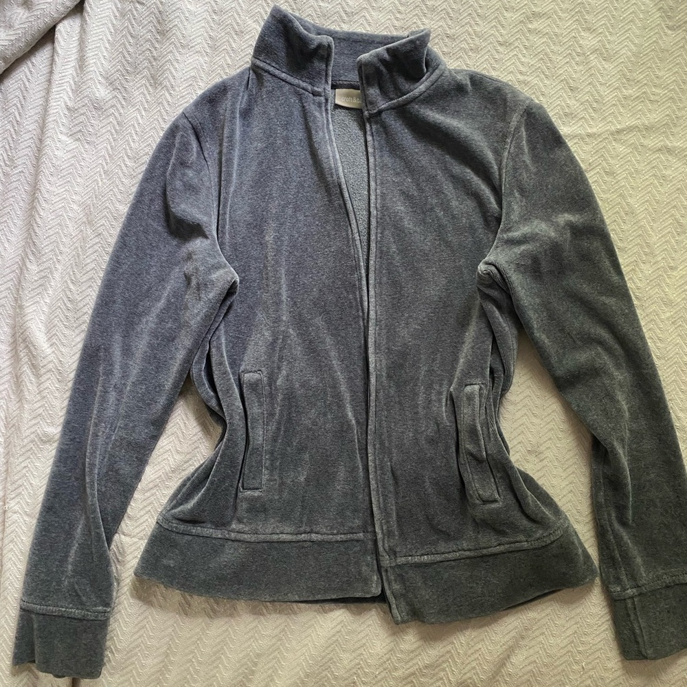 grey velvet velour zip up jacket